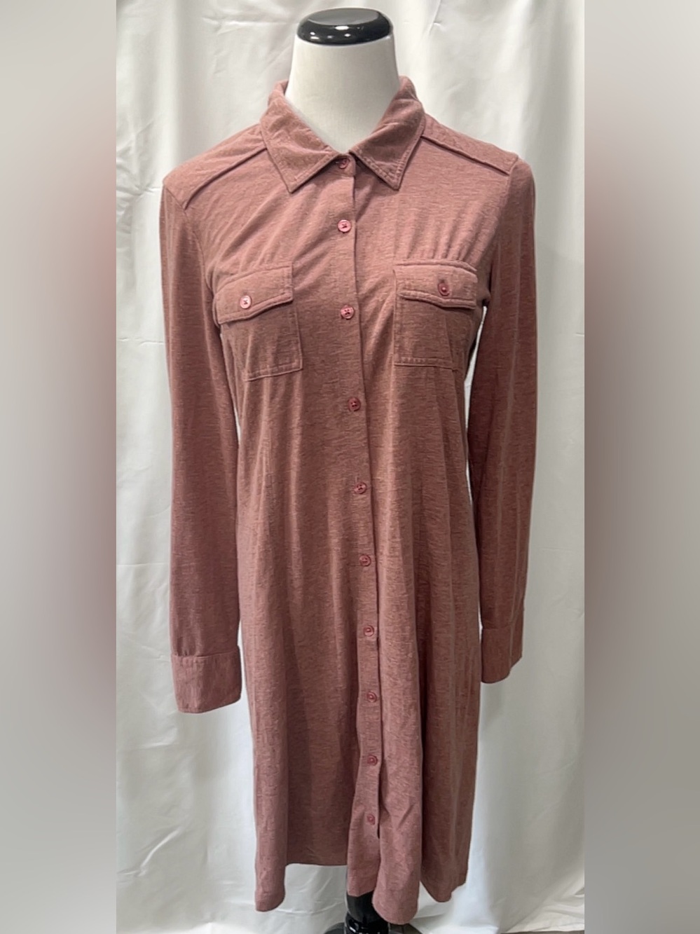 Prana Women Pink/Red Heathered Button Up Shirt Dress Long Sleeve Large Travel